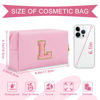 Picture of Personalized Initial A-Z Preppy Patch Makeup Bag,Small PU Leather Chenille Letter Cosmetic Bag with Zipper for Teen Girls,Pink Cute Travel Toiletry Bag,Birthday Monogrammed Gift for Daughter,Letter L
