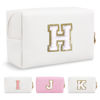 Picture of Small Personalized Initial A-Z Preppy Patch Makeup Bag,White PU Chenille Letter Travel Cosmetic Pouch with Zipper,Cute Toiletry Bag,Gift Ideal for Teen Girls Women Teacher Bridesmaid,Letter H
