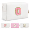 Picture of Personalized Makeup Bag Initial A-Z Preppy Patch Bag,Small PU Leather Travel Cosmetic Bag Pouch with Zipper,White Cute Toiletry Bag,Gift Ideal for Teen Girls Women Birthday Friend Mom,Letter O