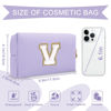 Picture of Personalized Makeup Bag Initial A-Z Preppy Patch Bag,Small PU Leather Travel Cosmetic Bag Pouch with Zipper,Purple Cute Toiletry Bag,Gift Ideal for Teen Girls Women Birthday Friend Mom,Latter V