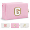 Picture of Personalized Initial A-Z Preppy Patch Makeup Bag,Small PU Chenille Letter Cosmetic Bag with Zipper for Teen Girls,Pink Cute Toiletry Organizer Bag,Monogram Makeup Case Gift for Women Girls,Letter G