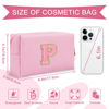 Picture of Personalized Initial A-Z Preppy Patch Makeup Bag,Small PU Leather Chenille Letter Cosmetic Bag with Zipper for Teen Girls,Pink Cute Travel Toiletry Bag,Birthday Monogrammed Gift for Daughter,Letter P