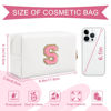 Picture of Personalized Makeup Bag Initial A-Z Preppy Patch Bag,Small PU Leather Travel Cosmetic Bag Pouch with Zipper,White Cute Toiletry Bag,Gift Ideal for Teen Girls Women Birthday Friend Mom,Letter S