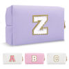 Picture of Personalized Makeup Bag Initial A-Z Preppy Patch Bag,Small PU Leather Travel Cosmetic Bag Pouch with Zipper,Purple Cute Toiletry Bag,Gift Ideal for Teen Girls Women Birthday Friend Mom,Latter Z