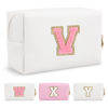 Picture of Personalized Makeup Bag Initial A-Z Preppy Patch Bag,Small PU Leather Travel Cosmetic Bag Pouch with Zipper,White Cute Toiletry Bag,Gift Ideal for Teen Girls Women Birthday Friend Mom,Letter V