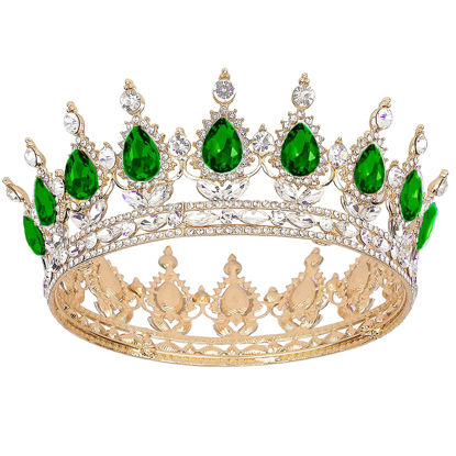 Picture of Papoopy Crown for Women, Queen Crown Tiara for Birthday Party (Gold Green)