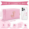 Picture of Personalized Initial A-Z Preppy Patch Makeup Bag,Small PU Leather Chenille Letter Cosmetic Bag with Zipper for Teen Girls,Pink Cute Travel Toiletry Bag,Birthday Monogrammed Gift for Daughter,Letter J