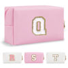 Picture of Personalized Initial A-Z Preppy Patch Makeup Bag,Small PU Chenille Letter Cosmetic Bag with Zipper for Teen Girls,Pink Cute Toiletry Organizer Bag,Monogram Makeup Case Gift for Women Girls,Letter Q