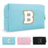 Picture of Small Personalized Initial A-Z Preppy Patch Makeup Bag,PU Chenille Letter Travel Cosmetic Pouch with Zipper,Blue Cute Toiletry Bag,Gift Ideal for Teen Girls Women Teacher Bridesmaid,Letter B