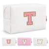 Picture of Personalized Makeup Bag Initial A-Z Preppy Patch Bag,Small PU Leather Travel Cosmetic Bag Pouch with Zipper,White Cute Toiletry Bag,Gift Ideal for Teen Girls Women Birthday Friend Mom,Letter T