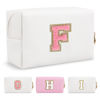 Picture of Personalized Makeup Bag Initial A-Z Preppy Patch Bag,Small PU Leather Travel Cosmetic Bag Pouch with Zipper,White Cute Toiletry Bag,Gift Ideal for Teen Girls Women Birthday Friend Mom,Letter F
