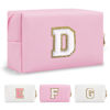 Picture of Personalized Initial A-Z Preppy Patch Makeup Bag,Small PU Chenille Letter Cosmetic Bag with Zipper for Teen Girls,Pink Cute Toiletry Organizer Bag,Monogram Makeup Case Gift for Women Girls,Letter D