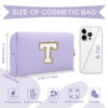 Picture of Personalized Makeup Bag Initial A-Z Preppy Patch Bag,Small PU Leather Travel Cosmetic Bag Pouch with Zipper,Purple Cute Toiletry Bag,Gift Ideal for Teen Girls Women Birthday Friend Mom,Latter T