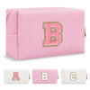 Picture of Personalized Initial A-Z Preppy Patch Makeup Bag,Small PU Leather Chenille Letter Cosmetic Bag with Zipper for Teen Girls,Pink Cute Travel Toiletry Bag,Birthday Monogrammed Gift for Daughter,Letter B
