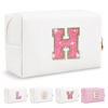 Picture of Small Personalized Initial A-Z Patch Makeup Bag,White Cute PU Leather Glitter Letter Cosmetic Bag for Teen Girls,Travel Toiletry Bag with Zipper,Preppy Monogrammed Birthday Gift for Daughter Niece H