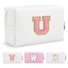 Picture of Personalized Makeup Bag Initial A-Z Preppy Patch Bag,Small PU Leather Travel Cosmetic Bag Pouch with Zipper,White Cute Toiletry Bag,Gift Ideal for Teen Girls Women Birthday Friend Mom,Letter U