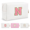 Picture of Personalized Makeup Bag Initial A-Z Preppy Patch Bag,Small PU Leather Travel Cosmetic Bag Pouch with Zipper,White Cute Toiletry Bag,Gift Ideal for Teen Girls Women Birthday Friend Mom,Letter N