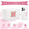 Picture of Personalized Makeup Bag Initial A-Z Preppy Patch Bag,Small PU Leather Travel Cosmetic Bag Pouch with Zipper,White Cute Toiletry Bag,Gift Ideal for Teen Girls Women Birthday Friend Mom,Letter N