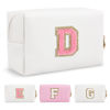 Picture of Personalized Makeup Bag Initial A-Z Preppy Patch Bag,Small PU Leather Travel Cosmetic Bag Pouch with Zipper,White Cute Toiletry Bag,Gift Ideal for Teen Girls Women Birthday Friend Mom,Letter D