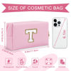 Picture of Personalized Initial A-Z Preppy Patch Makeup Bag,Small PU Chenille Letter Cosmetic Bag with Zipper for Teen Girls,Pink Cute Toiletry Organizer Bag,Monogram Makeup Case Gift for Women Girls,Letter T