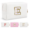 Picture of Small Personalized Initial A-Z Preppy Patch Makeup Bag,White PU Chenille Letter Travel Cosmetic Pouch with Zipper,Cute Toiletry Bag,Gift Ideal for Teen Girls Women Teacher Bridesmaid,Letter E