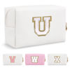 Picture of Small Personalized Initial A-Z Preppy Patch Makeup Bag,White PU Chenille Letter Travel Cosmetic Pouch with Zipper,Cute Toiletry Bag,Gift Ideal for Teen Girls Women Teacher Bridesmaid,Letter U