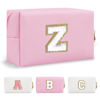Picture of Personalized Initial A-Z Preppy Patch Makeup Bag,Small PU Chenille Letter Cosmetic Bag with Zipper for Teen Girls,Pink Cute Toiletry Organizer Bag,Monogram Makeup Case Gift for Women Girls,Letter Z