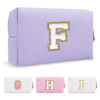 Picture of Personalized Makeup Bag Initial A-Z Preppy Patch Bag,Small PU Leather Travel Cosmetic Bag Pouch with Zipper,Purple Cute Toiletry Bag,Gift Ideal for Teen Girls Women Birthday Friend Mom,Latter F