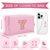 Picture of Personalized Initial A-Z Preppy Patch Makeup Bag,Small PU Leather Chenille Letter Cosmetic Bag with Zipper for Teen Girls,Pink Cute Travel Toiletry Bag,Birthday Monogrammed Gift for Daughter,Letter Y
