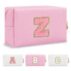 Picture of Personalized Initial A-Z Preppy Patch Makeup Bag,Small PU Leather Chenille Letter Cosmetic Bag with Zipper for Teen Girls,Pink Cute Travel Toiletry Bag,Birthday Monogrammed Gift for Daughter,Letter Z