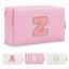 Picture of Personalized Initial A-Z Preppy Patch Makeup Bag,Small PU Leather Chenille Letter Cosmetic Bag with Zipper for Teen Girls,Pink Cute Travel Toiletry Bag,Birthday Monogrammed Gift for Daughter,Letter Z