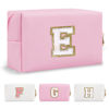 Picture of Personalized Initial A-Z Preppy Patch Makeup Bag,Small PU Chenille Letter Cosmetic Bag with Zipper for Teen Girls,Pink Cute Toiletry Organizer Bag,Monogram Makeup Case Gift for Women Girls,Letter E
