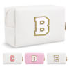 Picture of Small Personalized Initial A-Z Preppy Patch Makeup Bag,White PU Chenille Letter Travel Cosmetic Pouch with Zipper,Cute Toiletry Bag,Gift Ideal for Teen Girls Women Teacher Bridesmaid,Letter B
