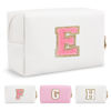 Picture of Personalized Makeup Bag Initial A-Z Preppy Patch Bag,Small PU Leather Travel Cosmetic Bag Pouch with Zipper,White Cute Toiletry Bag,Gift Ideal for Teen Girls Women Birthday Friend Mom,Letter E