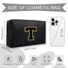 Picture of Personalized Initial A-Z Preppy Patch Makeup Bag,Small PU Chenille Letter Cosmetic Bag with Zipper for Teen Girls,Black Cute Toiletry Organizer Bag,Monogram Makeup Case Gift for Women Girls,Letter T