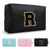 Picture of Personalized Initial A-Z Preppy Patch Makeup Bag,Small PU Chenille Letter Cosmetic Bag with Zipper for Teen Girls,Black Cute Toiletry Organizer Bag,Monogram Makeup Case Gift for Women Girls,Letter R