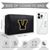 Picture of Personalized Initial A-Z Preppy Patch Makeup Bag,Small PU Chenille Letter Cosmetic Bag with Zipper for Teen Girls,Black Cute Toiletry Organizer Bag,Monogram Makeup Case Gift for Women Girls,Letter V