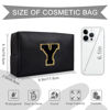 Picture of Personalized Initial A-Z Preppy Patch Makeup Bag,Small PU Chenille Letter Cosmetic Bag with Zipper for Teen Girls,Black Cute Toiletry Organizer Bag,Monogram Makeup Case Gift for Women Girls,Letter Y