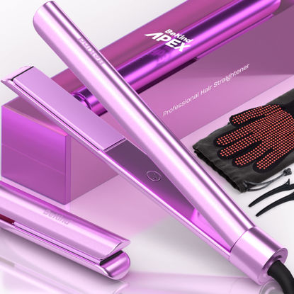 Picture of Bekind Apex 2-in-1 Hair Straightener Flat Iron | 1“ 460°F Straightener & Curler for All Hairstyles | UltraSmooth Tech | 15s Fast Heating & Temp Memory | Gift Set for Girls Women (Violet Bloom)