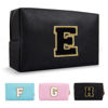 Picture of Personalized Initial A-Z Preppy Patch Makeup Bag,Small PU Chenille Letter Cosmetic Bag with Zipper for Teen Girls,Black Cute Toiletry Organizer Bag,Monogram Makeup Case Gift for Women Girls,Letter E