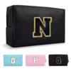 Picture of Personalized Initial A-Z Preppy Patch Makeup Bag,Small PU Chenille Letter Cosmetic Bag with Zipper for Teen Girls,Black Cute Toiletry Organizer Bag,Monogram Makeup Case Gift for Women Girls,Letter N