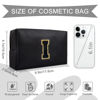 Picture of Personalized Initial A-Z Preppy Patch Makeup Bag,Small PU Chenille Letter Cosmetic Bag with Zipper for Teen Girls,Black Cute Toiletry Organizer Bag,Monogram Makeup Case Gift for Women Girls,Letter I