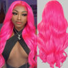 Picture of Ruaswey 28 Inch Pink Lace Front Wig Human Hair Body Wave HD Lace Front Wigs Human Hair Pre Plucked Pink Wig Human Hair 180 Density Color Frontal Wigs Human Hair Pink Human Hair Wig Pink Wig