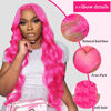 Picture of Ruaswey 28 Inch Pink Lace Front Wig Human Hair Body Wave HD Lace Front Wigs Human Hair Pre Plucked Pink Wig Human Hair 180 Density Color Frontal Wigs Human Hair Pink Human Hair Wig Pink Wig