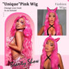 Picture of Ruaswey 28 Inch Pink Lace Front Wig Human Hair Body Wave HD Lace Front Wigs Human Hair Pre Plucked Pink Wig Human Hair 180 Density Color Frontal Wigs Human Hair Pink Human Hair Wig Pink Wig