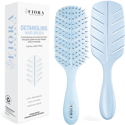 Picture of Detangler Brush by Fiora Naturals - 100% Bio-Friendly Detangling brush w/Ultra-Soft Bristles - Glide Through Tangles with Ease - For Curly, Fine, Black Natural, Women, Men, Kids - Dry and Wet Hair