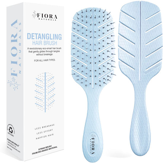 Picture of Detangler Brush by Fiora Naturals - 100% Bio-Friendly Detangling brush w/Ultra-Soft Bristles - Glide Through Tangles with Ease - For Curly, Fine, Black Natural, Women, Men, Kids - Dry and Wet Hair