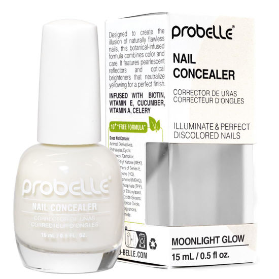 Picture of Probelle Illuminating Nail Concealer, Sheer Long Lasting Brightening Nail Polish for yellowing discolored nails, perfect finish for damaged nails with imperfections, Vegan, Gluten Free, Moonlight Glow