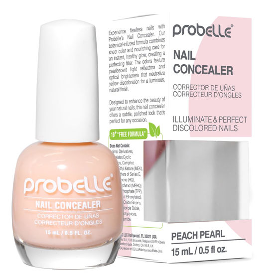 Picture of Probelle Illuminating Nail Concealer, Sheer Long Lasting Brightening Nail Polish for yellowing discolored nails, perfect finish for damaged nails with imperfections, Vegan, Gluten Free, Peach Pearl
