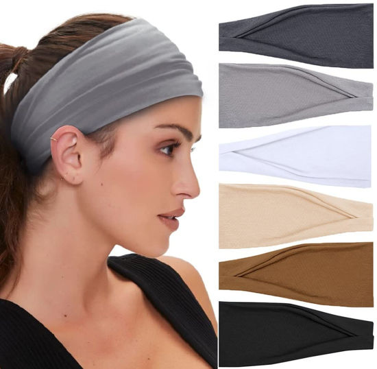 Picture of Huachi Workout Headbands for Women Wide Hair Headbands Yoga Sports Running Hair Bands Non Slip. Super Soft & Stretch Head Bands